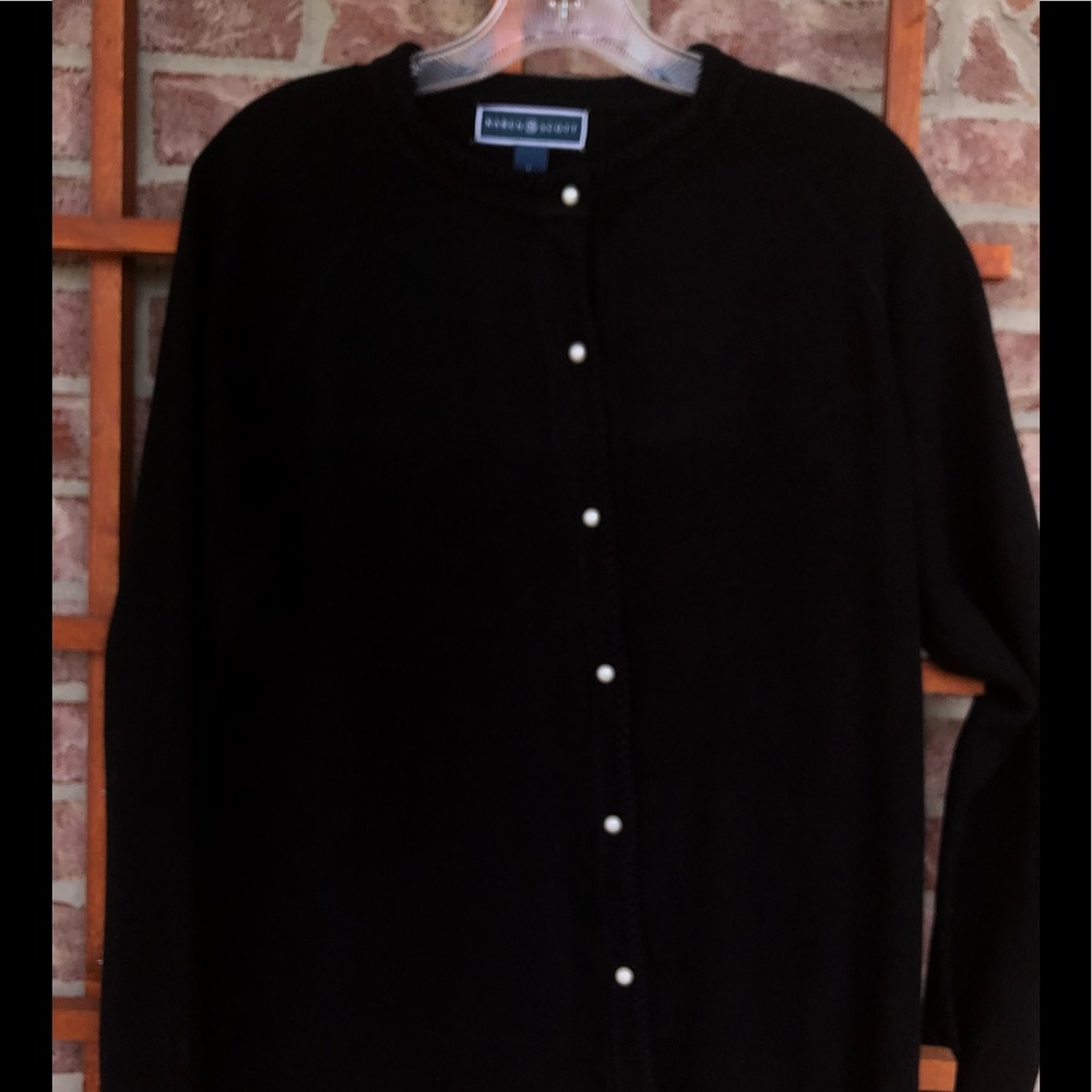 Classic Black Sweater w/Faux Pearl Buttons